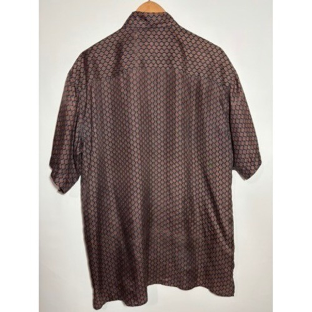 Vtg Robert Stock Mens Silk Short Sleeve Button Down Shirt Geometric Print Size L - Picture 3 of 8